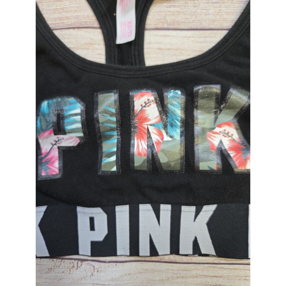 Women's PINK Victoria's Secret Crop/Haut Court Sports Bra Size XS/TP Black - Picture 4 of 9